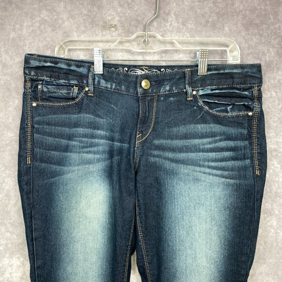 EXPRESS ZELDA Jean Legging Womens 12r Blue Whisker Slim Fit Ultra Low Rise - Picture 3 of 14